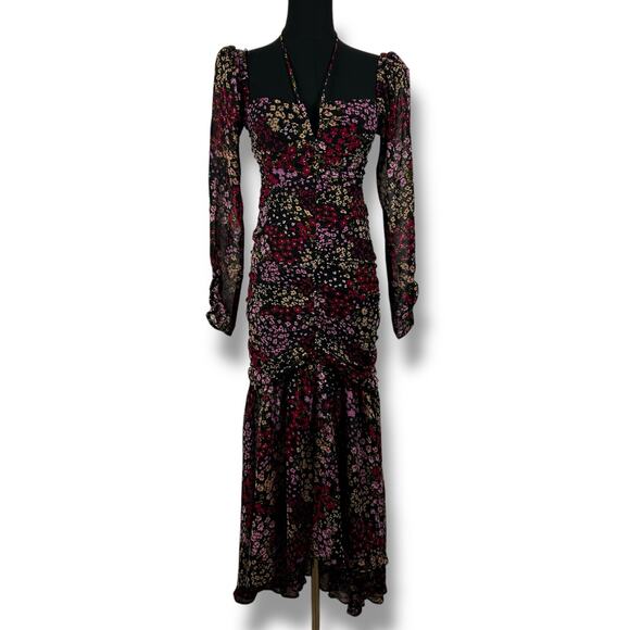ASTR The Label Athena Midi Dress Floral Black Puff Sleeve Coquette Womens Sz XS - Picture 3 of 12